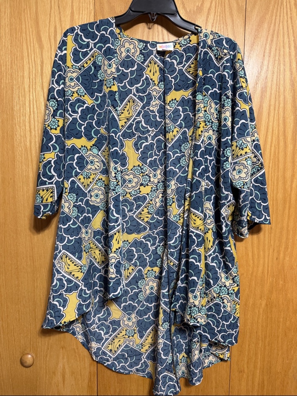 LuLaRoe Lindsay Blue and Yellow Floral Open-Front Kimono